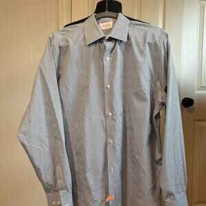 🤍 Fairline Men’s Button-Up Shirt | White w/ Navy Micro Dots | Size Large 🤍